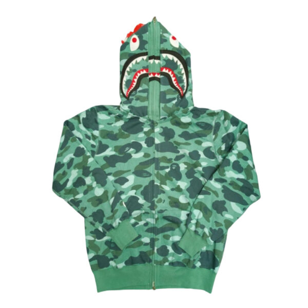 Bape Abc Double Hat Camouflage Shark Hoodie camouflage green OKZY2026771