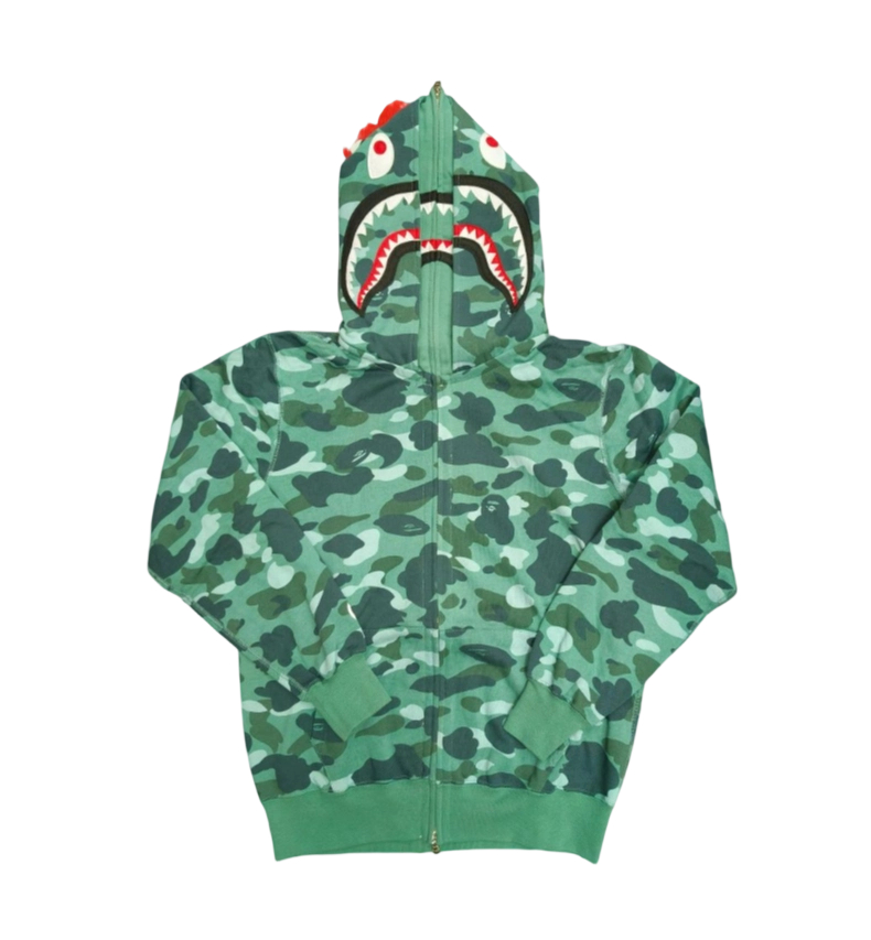 Bape Abc Double Hat Camouflage Shark Hoodie camouflage green OKZY2026771