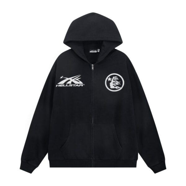 Hellstar Basic Printed Washed Zipper Hoodie Wash Water Black OKZY2026789