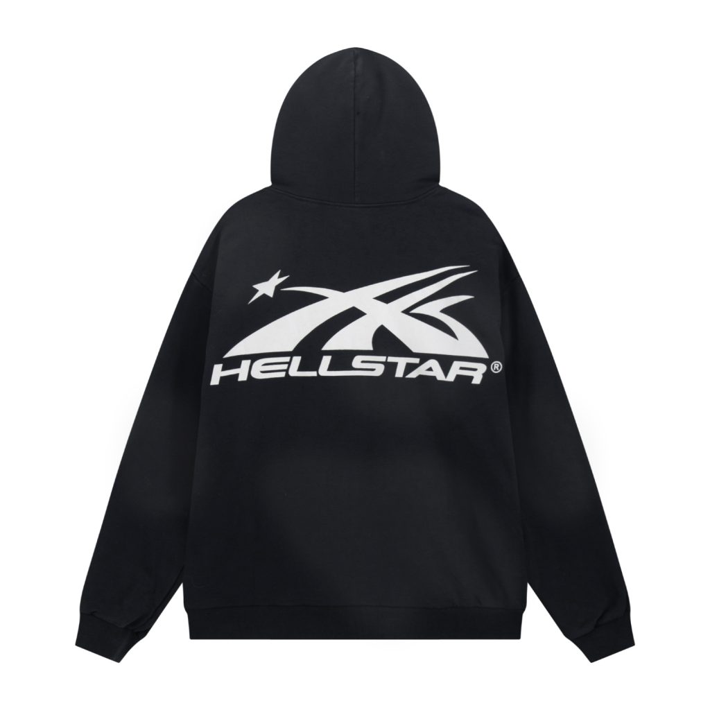 Hellstar Basic Printed Washed Zipper Hoodie Wash Water Black OKZY2026789