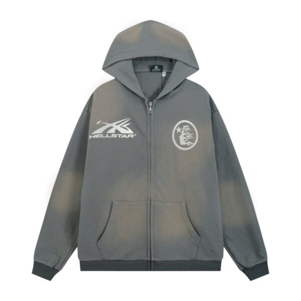 Hellstar Basic Printed Washed Zipper Hoodie Wash Water Grey OKZY2026791