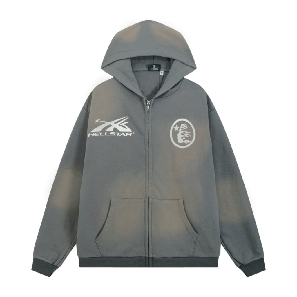 Hellstar Basic Printed Washed Zipper Hoodie Wash Water Grey OKZY2026791