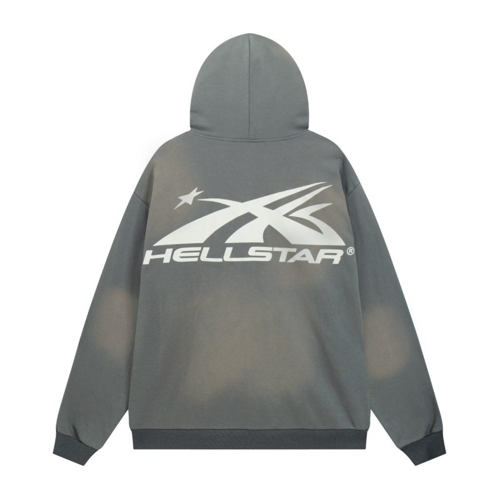 Hellstar Basic Printed Washed Zipper Hoodie Wash Water Grey OKZY2026791