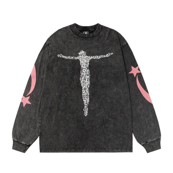 Hellstar Pink Star Cross Vintage Black Long Sleeve Tee OKZY2026804