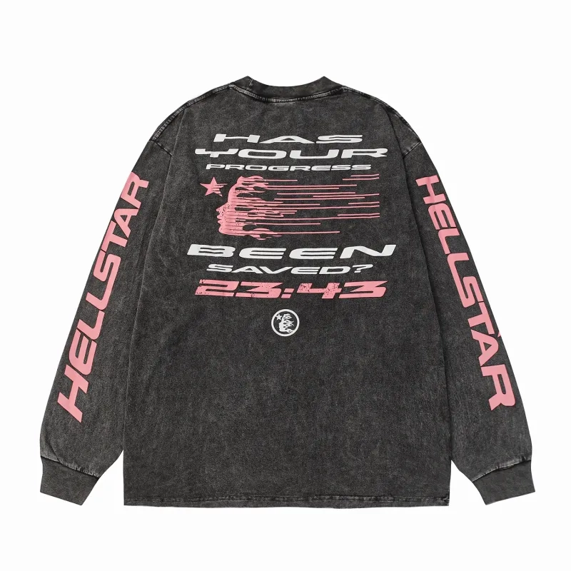 Hellstar Pink Star Cross Vintage Black Long Sleeve Tee OKZY2026804