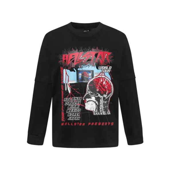 Hellstar World Tour Brain Black Long Sleeve Tee OKZY2026805