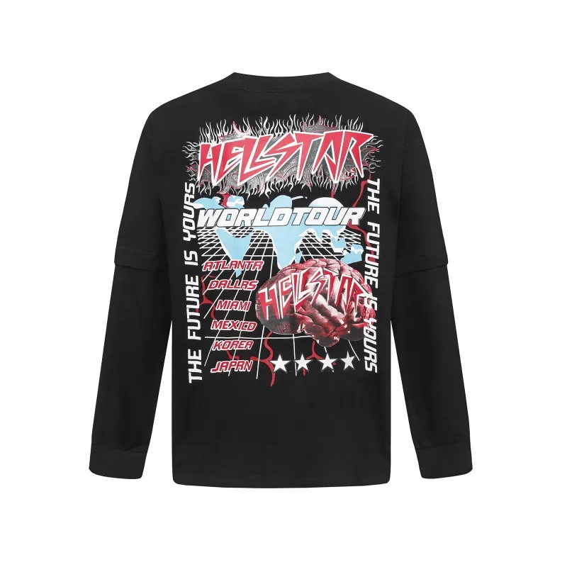 Hellstar World Tour Brain Black Long Sleeve Tee OKZY2026805