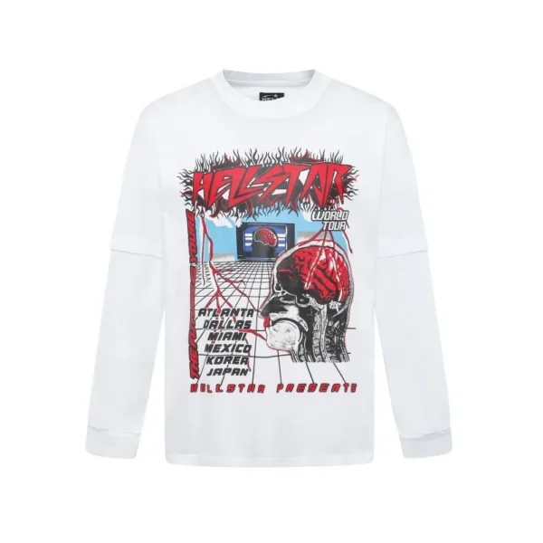 Hellstar World Tour Brain White Long Sleeve Tee OKZY2026806