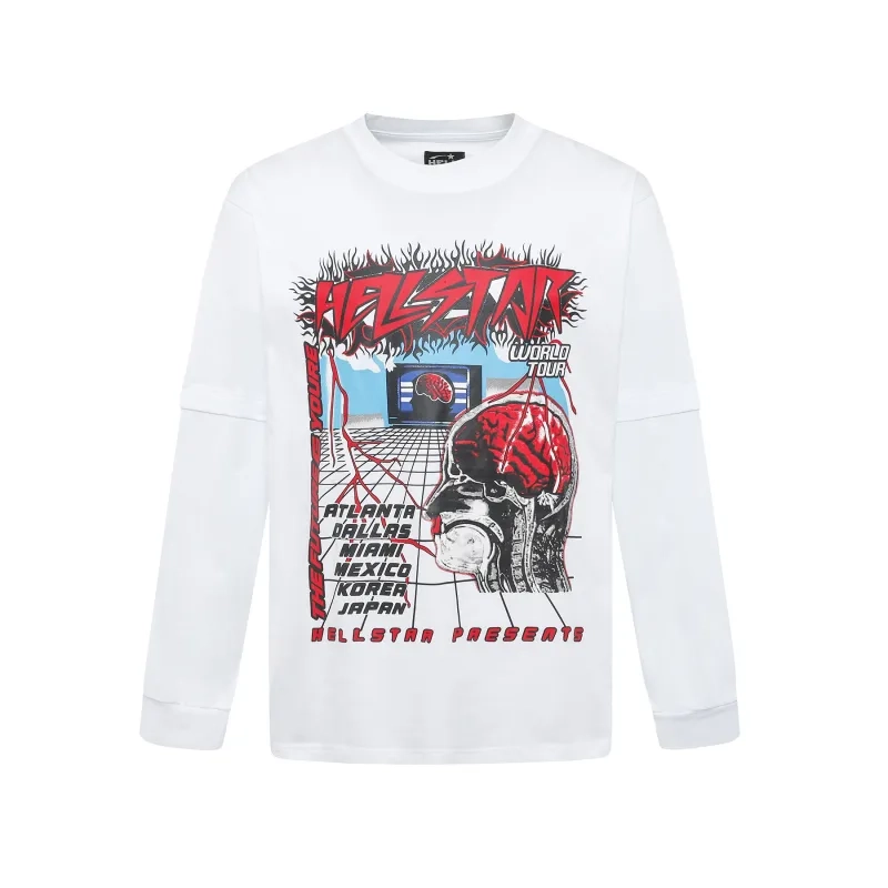 Hellstar World Tour Brain White Long Sleeve Tee OKZY2026806