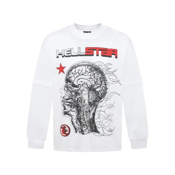 Hellstar Brain Graphic White Long Sleeve Tee OKZY2026807