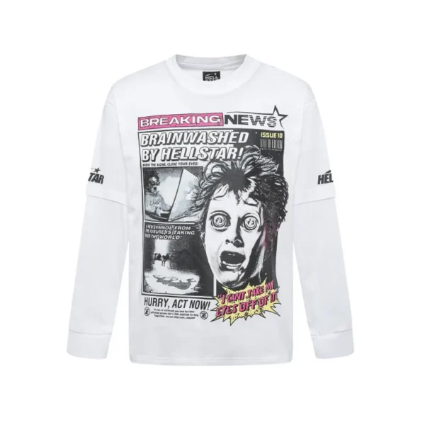 Hellstar Breaking News White Long Sleeve Tee OKZY2026811
