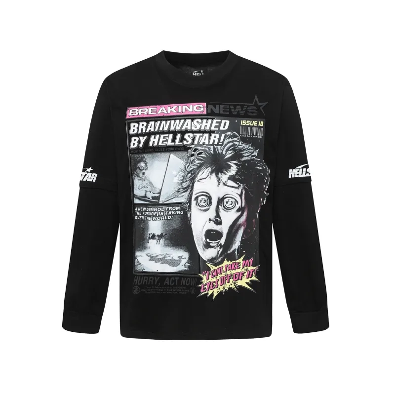 Hellstar Breaking News Black Long Sleeve Tee OKZY2026812