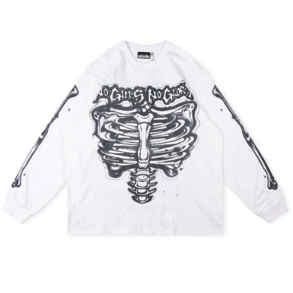Hellstar No Guts No Glory Skeleton White Long Sleeve Tee OKZY2026813