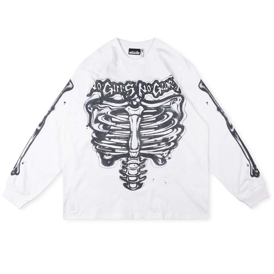 Hellstar No Guts No Glory Skeleton White Long Sleeve Tee OKZY2026813