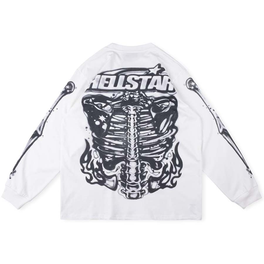 Hellstar No Guts No Glory Skeleton White Long Sleeve Tee OKZY2026813