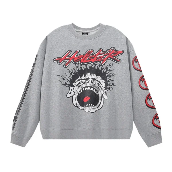 Hellstar Screaming Face Grey Crewneck Sweatshirt OKZY2026816