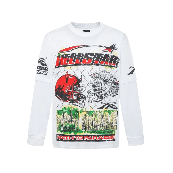 Hellstar Helmet Football White Long Sleeve Tee OKZY2026818