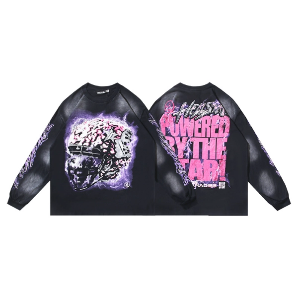 Hellstar Powered By The Star Purple Brain Black Long Sleeve Tee OKZY2026819