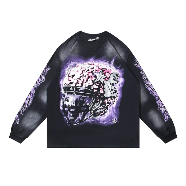 Hellstar Powered By The Star Purple Brain Black Long Sleeve Tee OKZY2026819