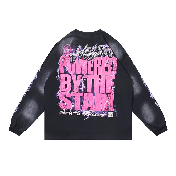Hellstar Powered By The Star Purple Brain Black Long Sleeve Tee OKZY2026819