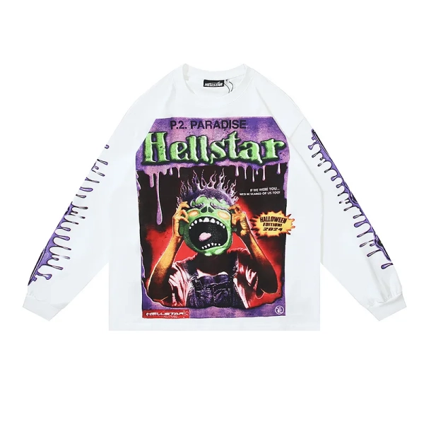 Hellstar P2 Paradise Halloween White Long Sleeve Tee OKZY2026824