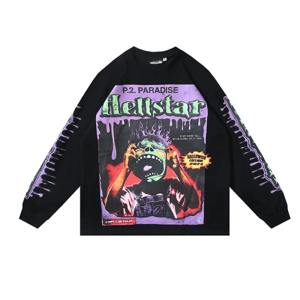Hellstar P2 Paradise Halloween Black Long Sleeve Tee OKZY2026825