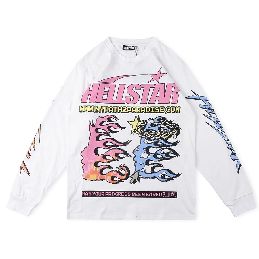 Hellstar Pixel Flame White Long Sleeve Tee OKZY2026826
