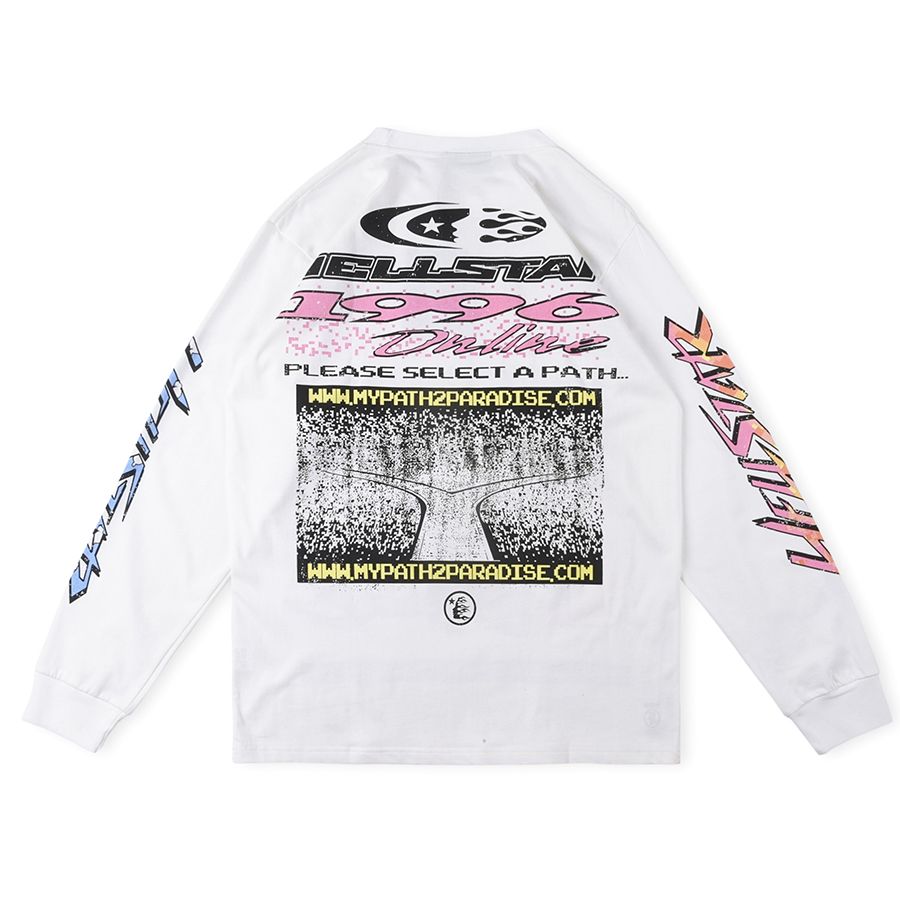 Hellstar Pixel Flame White Long Sleeve Tee OKZY2026826