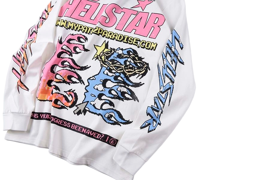 Hellstar Pixel Flame White Long Sleeve Tee OKZY2026826