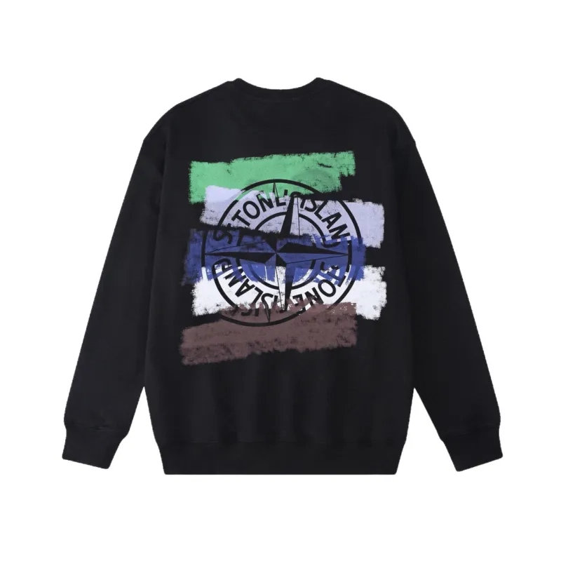Stone Island Color Brush Stroke Compass Black Sweatshirt OKZY2026841