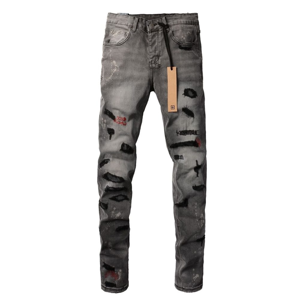 Ksubi Faded Grey Destroyed Patch Denim Pants OKZY202684