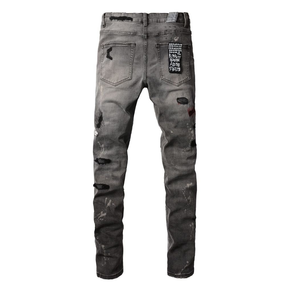 Ksubi Faded Grey Destroyed Patch Denim Pants OKZY202684