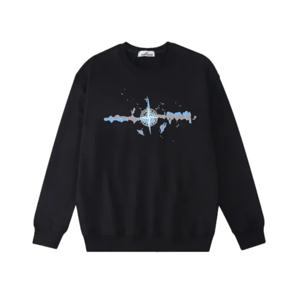 Stone Island Blue Ink Splash Compass Black Sweatshirt OKZY2026858