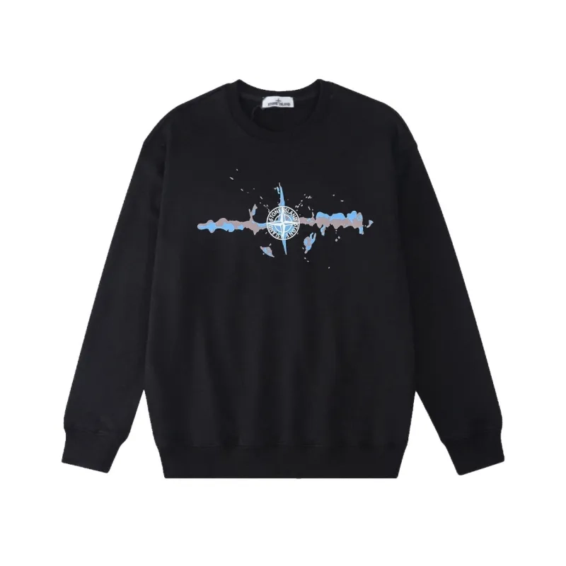 Stone Island Blue Ink Splash Compass Black Sweatshirt OKZY2026858