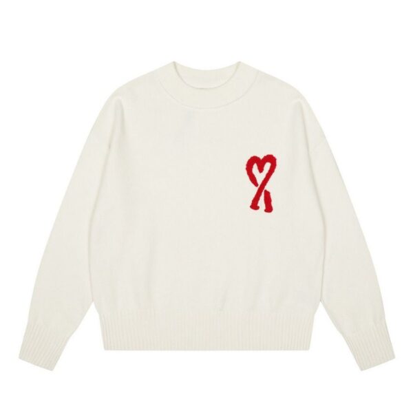 AMI Red Heart Logo Cream Sweater OKZY2026861