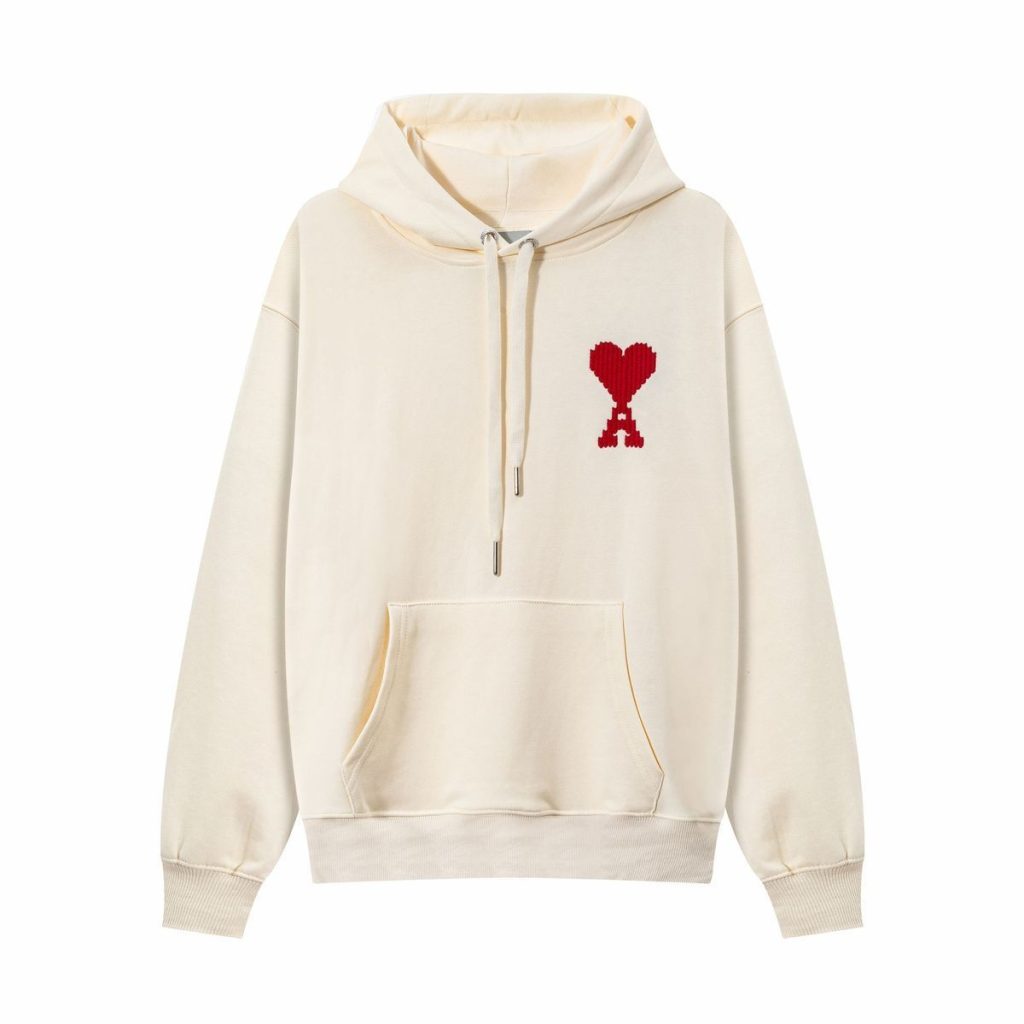AMI Red Heart A Logo Cream Hoodie OKZY2026862