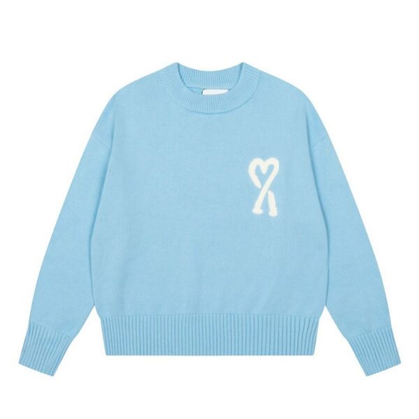 AMI White Heart Logo Light Blue Sweater OKZY2026865