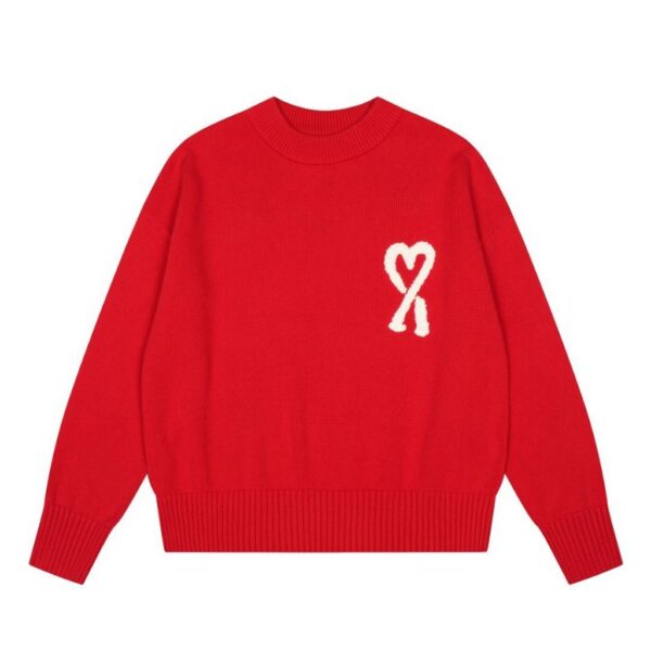 AMI White Heart Logo Red Sweater OKZY2026866
