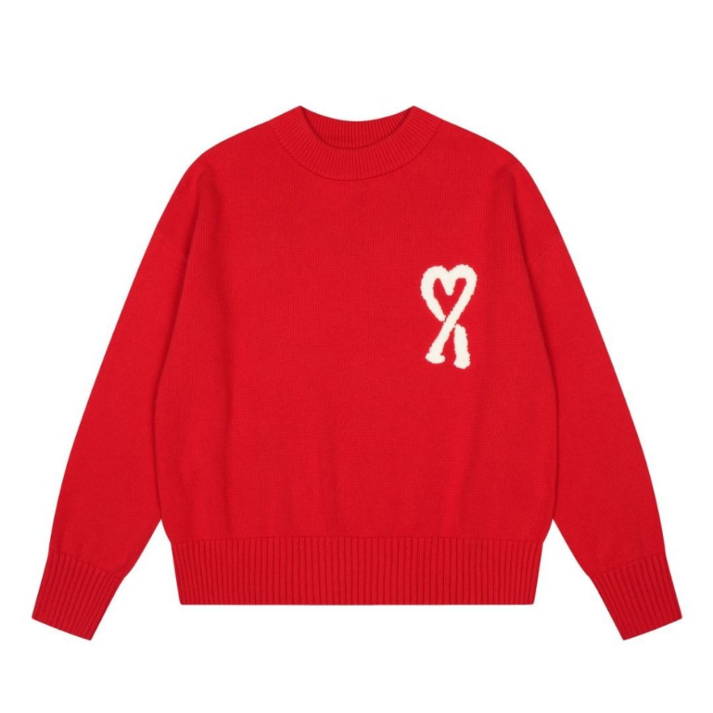 AMI White Heart Logo Red Sweater OKZY2026866