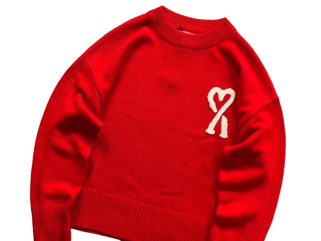 AMI White Heart Logo Red Sweater OKZY2026866