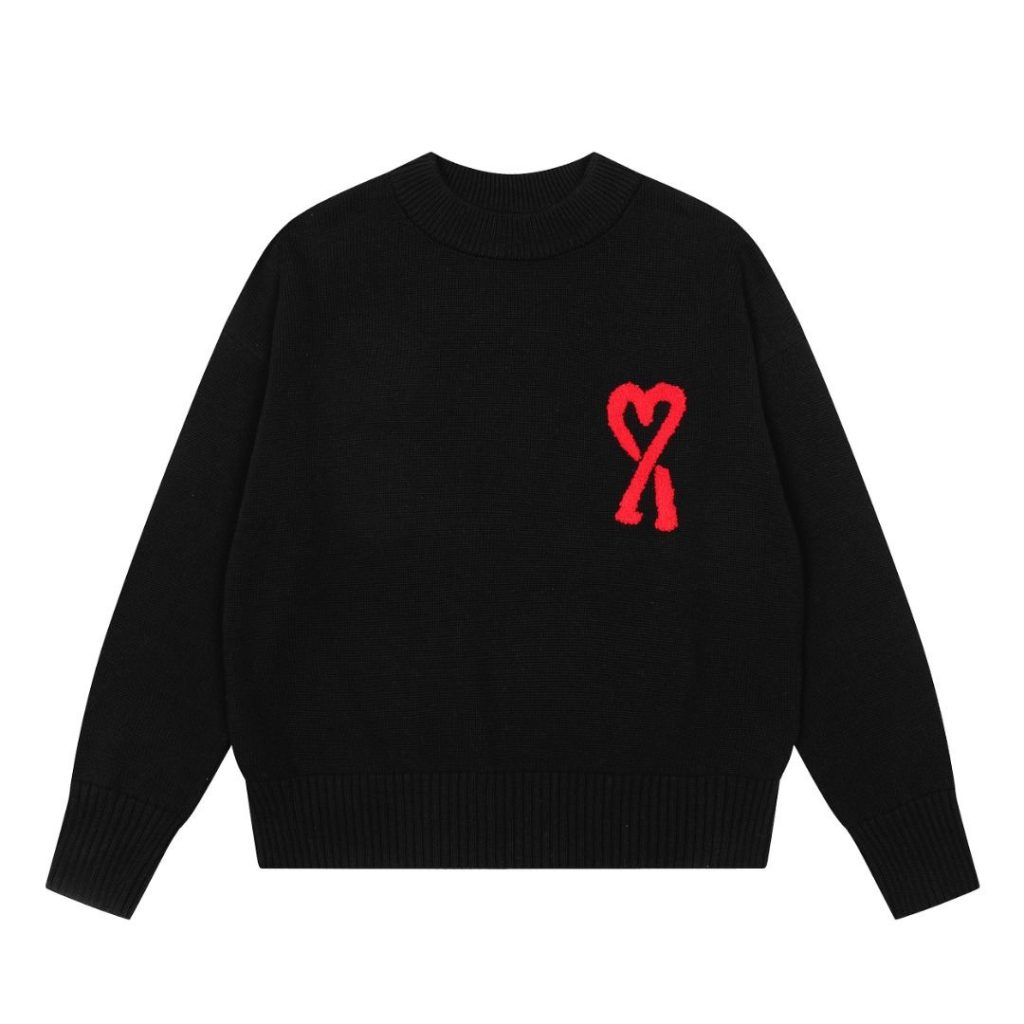 AMI Red Heart Logo Black Sweater OKZY2026867