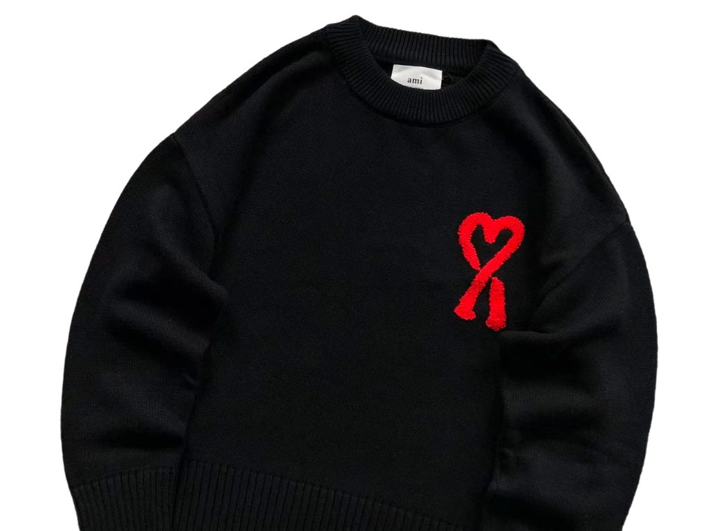 AMI Red Heart Logo Black Sweater OKZY2026867