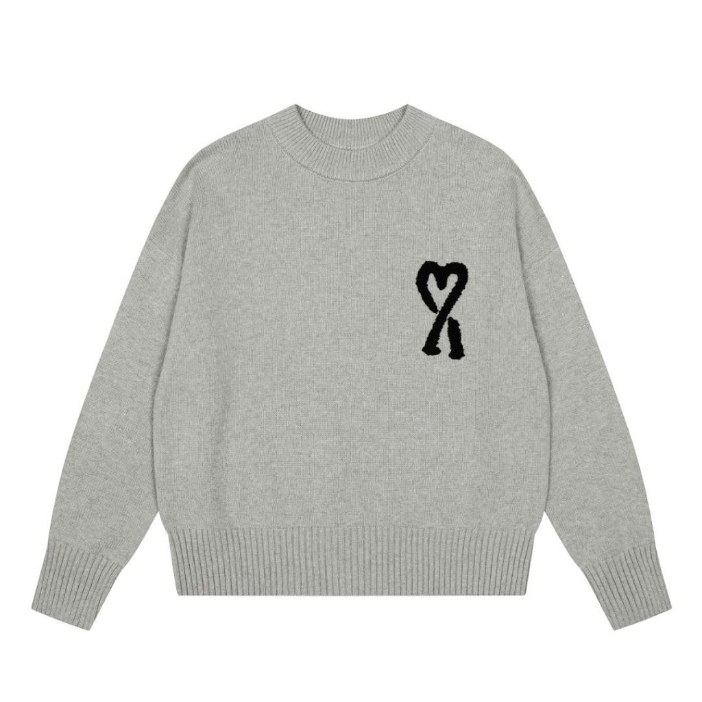 AMI Black Heart Logo Grey Sweater OKZY2026868
