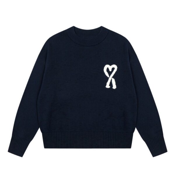 AMI White Heart Logo Navy Sweater OKZY2026869