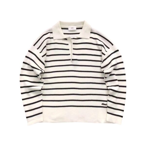 AMI Striped Polo Knit Sweater OKZY2026870