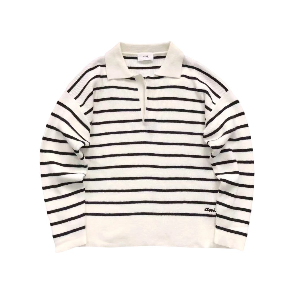 AMI Striped Polo Knit Sweater OKZY2026870
