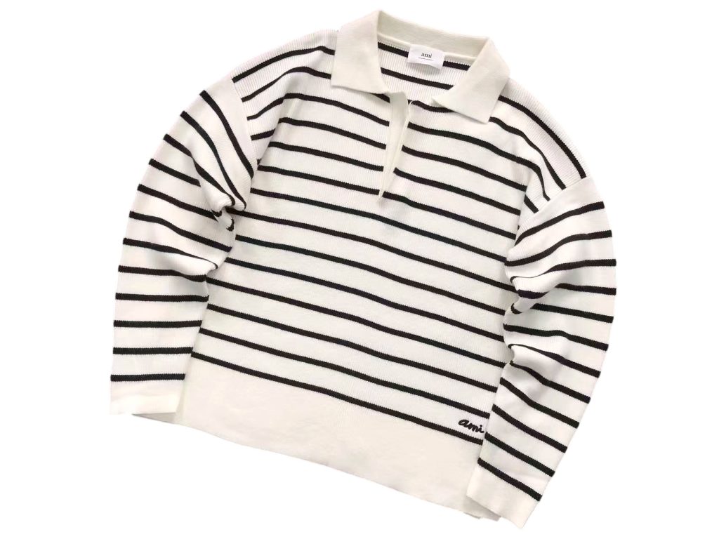 AMI Striped Polo Knit Sweater OKZY2026870
