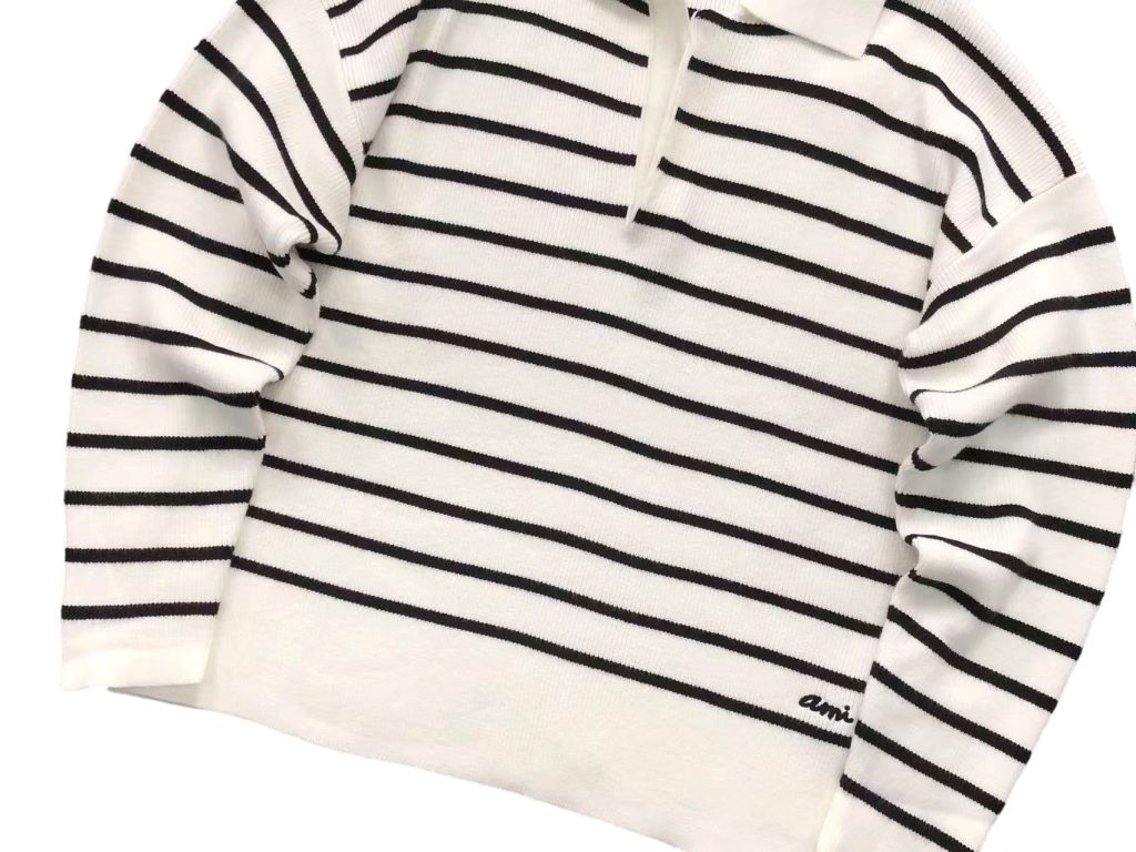 AMI Striped Polo Knit Sweater OKZY2026870