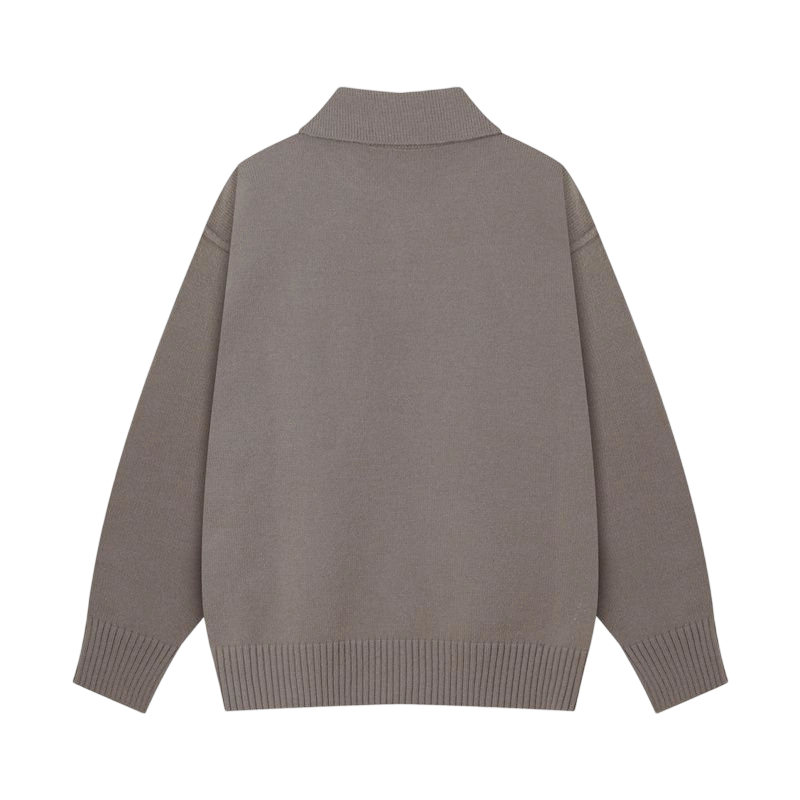 AMI White Heart Logo Taupe Polo Sweater OKZY2026872