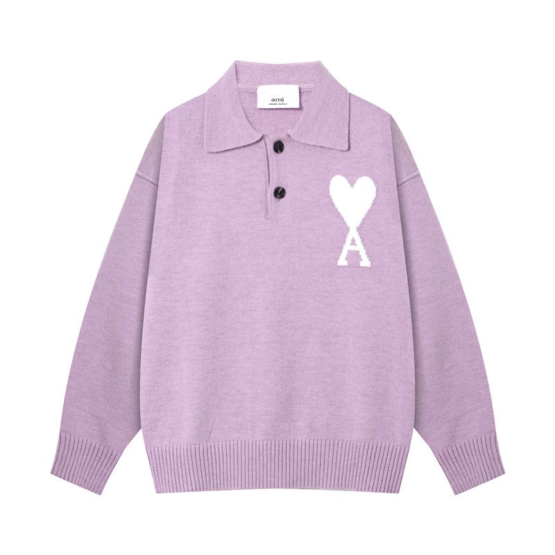 AMI White Heart Logo Lavender Polo Sweater OKZY2026873